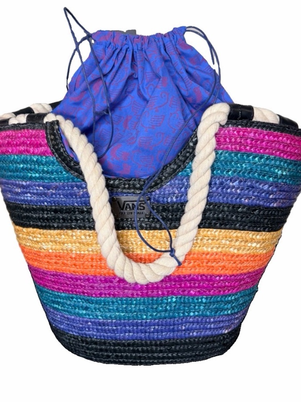 Vans Off The Wall Large Beach Bag Tote Straw Rope Handles